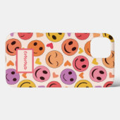 ハートとスマイルのハッピーな顔 カスタムネーム Case-Mate iPhoneケース (裏面 (横))