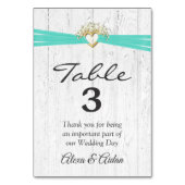 ハートとターコイズリボンを白く塗った木材 テーブルナンバー (裏面)