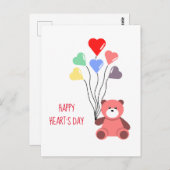 ハートとテディベアの風船 ポストカード (正面/裏面)