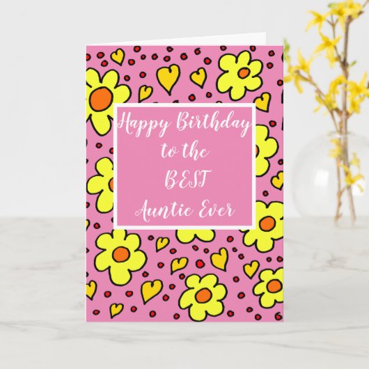 ハートとデイジー最高の叔母誕生日 カード (黄色い花)