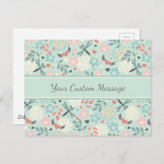 ハートとトンボかわいらしフローラ ポストカード (正面/裏面)