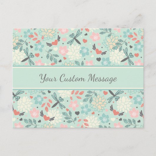 ハートとトンボかわいらしフローラ ポストカード (正面)