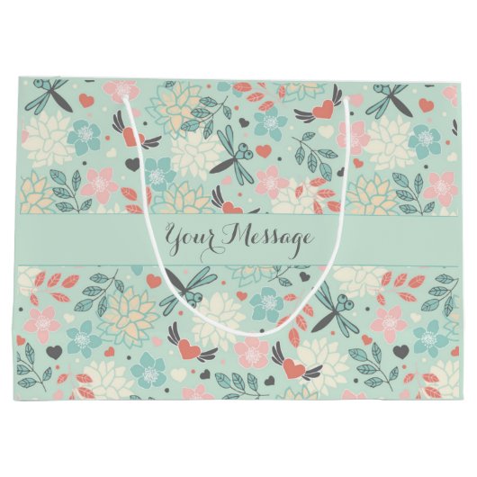 ハートとトンボ類のかわいらしフローラ ラージペーパーバッグ (裏面)