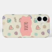 ハートとドットと波線のかわいいらくがきデザイン Case-Mate iPhoneケース (裏面 (横))