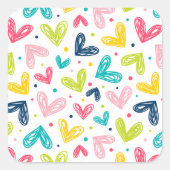 ハートとドットのドードルスタイル スクエアシール (正面)