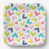 ハートとドットのドードルスタイル ペーパープレート (正面)