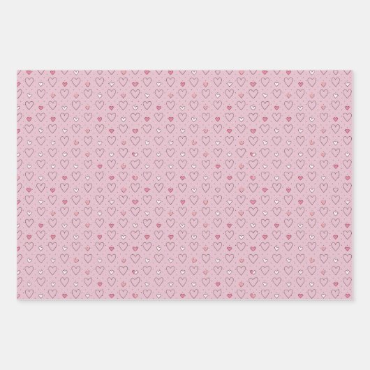 ハートとドットの小さな模様 ラッピングペーパーシート (正面3)