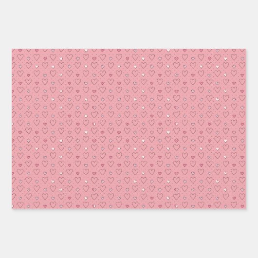 ハートとドットの小さな模様 ラッピングペーパーシート (正面2)