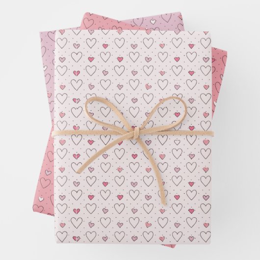 ハートとドットの小さな模様 ラッピングペーパーシート (インサイチュ)