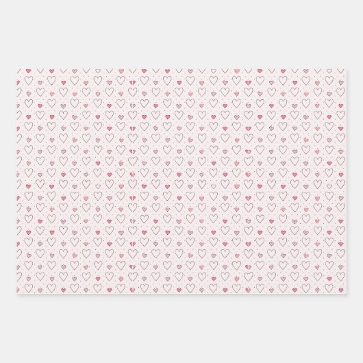 ハートとドットの小さな模様 ラッピングペーパーシート (正面)