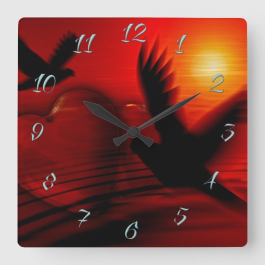 ハートとハト スクエア壁時計 (正面)
