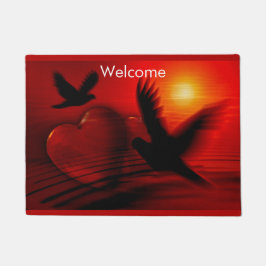 ハートとハト ドアマット