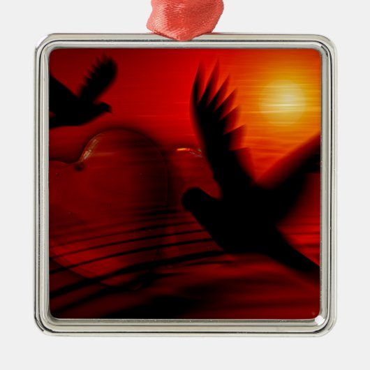 ハートとハト メタルオーナメント (正面)
