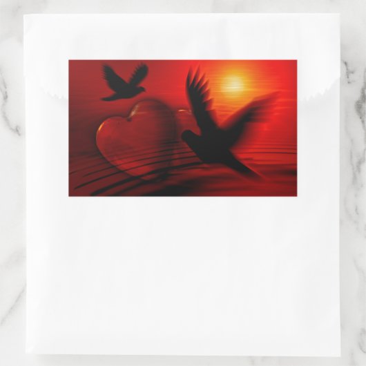 ハートとハト 長方形シール (バッグ)