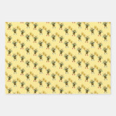 ハートとハニカム柄のラッピングのミツバチ ラッピングペーパーシート (正面)