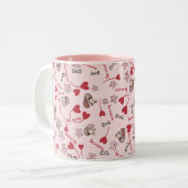 ハートとバスセットハウンズパターンデザイン ツートーンマグカップ (正面左)