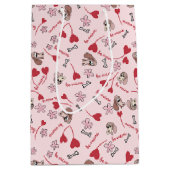 ハートとバスセットハウンズパターンデザイン ミディアムペーパーバッグ (正面)