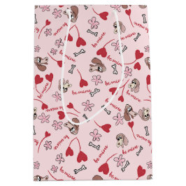 ハートとバスセットハウンズパターンデザイン ミディアムペーパーバッグ