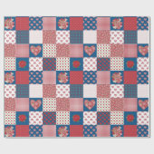 ハートとバラフェイクパッチワークのラップ紙 ラッピングペーパー (フラット)