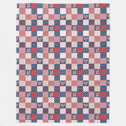 ハートとバラフェイクパッチワークフリースブランケット フリースブランケット (正面)