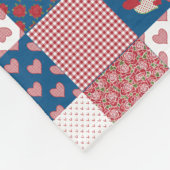 ハートとバラフェイクパッチワークフリースブランケット フリースブランケット (角)