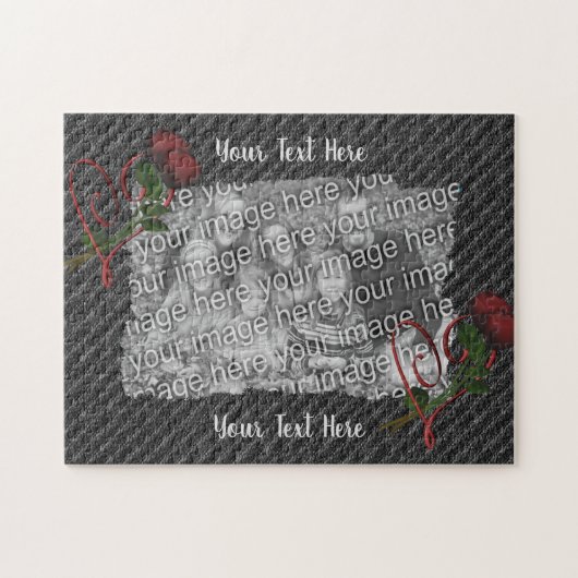 ハートとバラフォトフレームテンプレート ジグソーパズル (横)