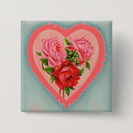 ハートとバラボタン 缶バッジ (正面)