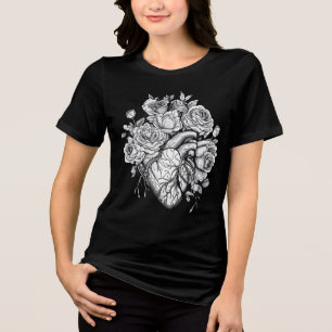 ハートとバラロマンチックなゴシックの特大ティー トライブレンドＴシャツ