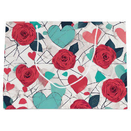 ハートとバラヴァレンティーンズデイ抱き枕 ラージペーパーバッグ