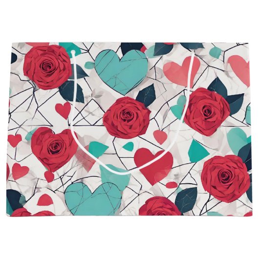 ハートとバラヴァレンティーンズデイ抱き枕 ラージペーパーバッグ (正面)