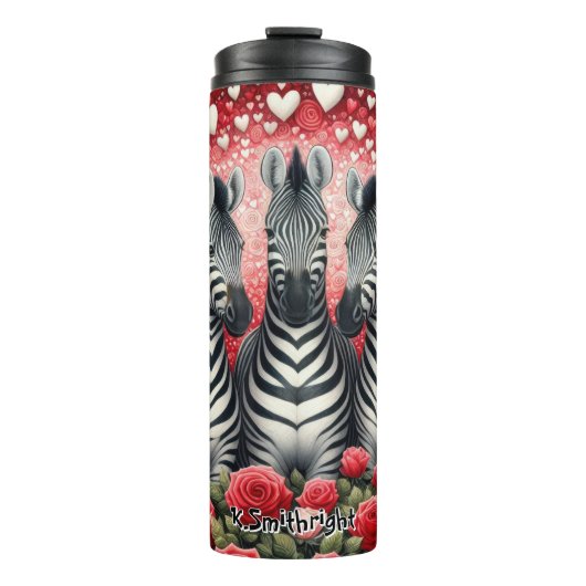 ハートとバラ園のシマウマのトリオ タンブラー (正面)