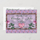 ハートとバラ日付の保存 案内ポストカード (正面/裏面)