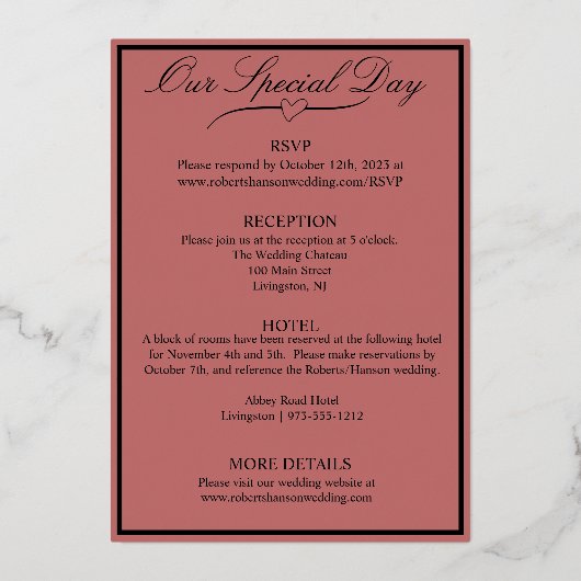 ハートとバラ、シナモンバラ結婚ズ 箔招待状 (裏面)