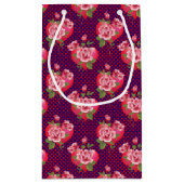 ハートとバラ |パ点々のあるープルバレンタインデー スモールペーパーバッグ (裏面)