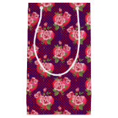 ハートとバラ |パ点々のあるープルバレンタインデー スモールペーパーバッグ (正面)