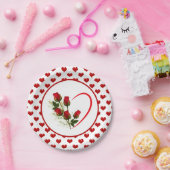 ハートとバラ ペーパープレート (パーティー)