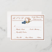 ハートとバラ、ホワイトウェディングRSVPバラ金ゴールドフル 箔招待状ポストカード (正面/裏面)