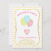 ハートとバルーン13番目の誕生日招待状 招待状 (正面)
