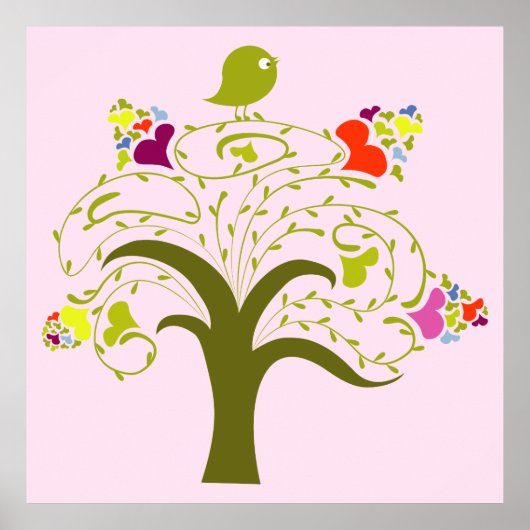 ハートとバーディーが可愛い木のポスタープリント ポスター (正面)