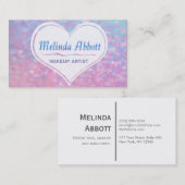 ハートとパステル調のきらびやかな青いそしてピンク 名刺 (正面/裏面)