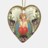 ハートとパンシーバレンタインデーと愛のキューピッド セラミックオーナメント (左)