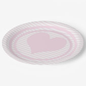 ハートとピンクと白ストライプ色 ペーパープレート (アングル)