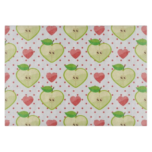 ハートとピンクの水玉模様とハート カッティングボード (正面)