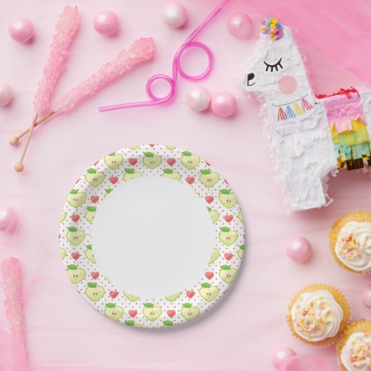 ハートとピンクの水玉模様とハート ペーパープレート (パーティー)