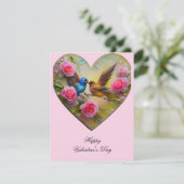 ハートとピンクの花と鳥バレンタイン シーズンカード (スタンド正面)