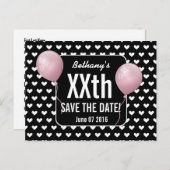 ハートとピンクバルーン任意の年誕生日B03N 案内ポストカード (正面/裏面)