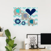 ハートとフラワーエレファント子供部屋ポスター ポスター (ホームオフィス)