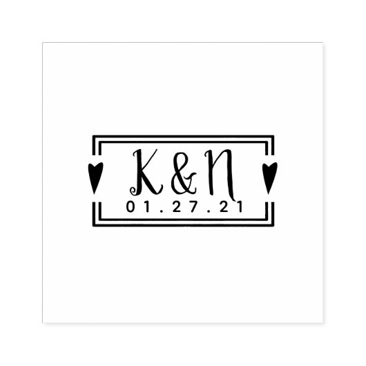 ハートとフレームイニシャルロゴウェディングスタンプ ラバースタンプ (インプリント)