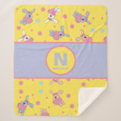 ハートとブニーの黄色とピンクの女の子の名前 シェルパブランケット (正面)