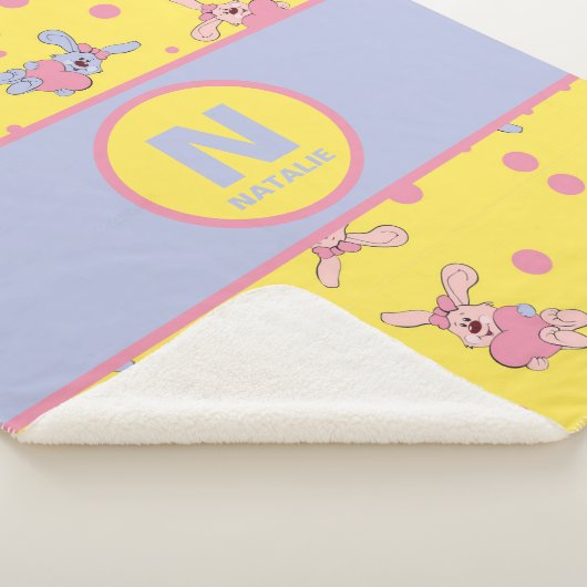 ハートとブニーの黄色とピンクの女の子の名前 シェルパブランケット (3/4)